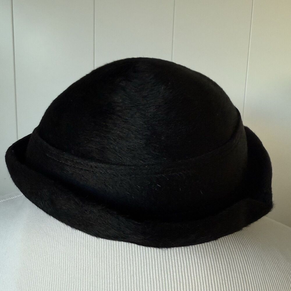 I. Magnin Vintage 40s 50s Black Wool Half Hat Tassel Scarf Fascinator Italy - Picture 12 of 13